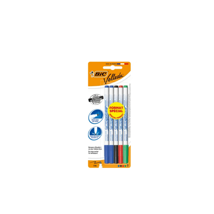 BIC VELLEDA 1721 - Pack de 5 marqueurs effaçables - pointe fine - couleurs assorties