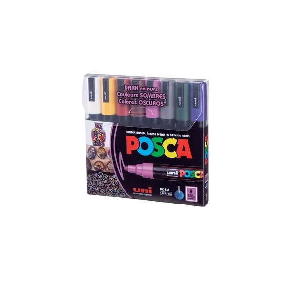 Lot de 8 marqueurs à peinture Posca, couleurs foncées, pointe moyenne, 5 m