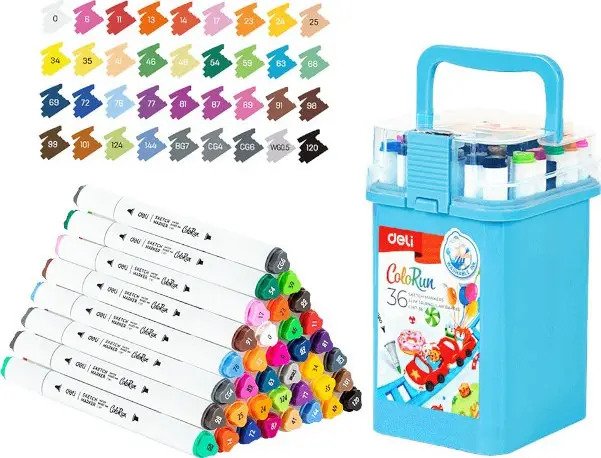 Ensemble de 36 marqueurs artistiques lavables Deli
